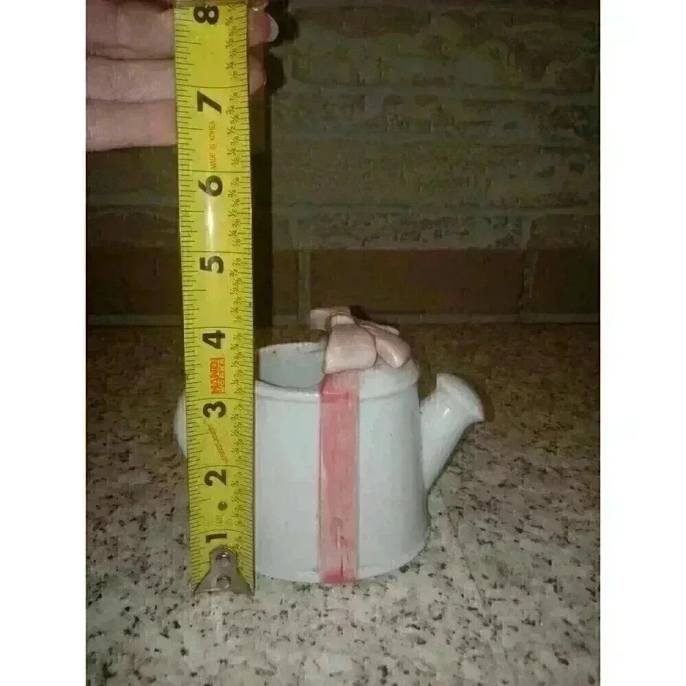 Vintage Watering Can Flower Planter White With Pink Bow